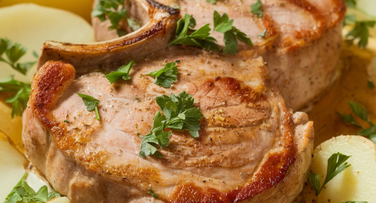 Garlic Parmesan Beef Chops With Cheesy Scalloped Potatoes