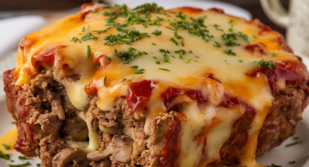 Turkey Bacon Mushroom Swiss Cheese Meatloaf