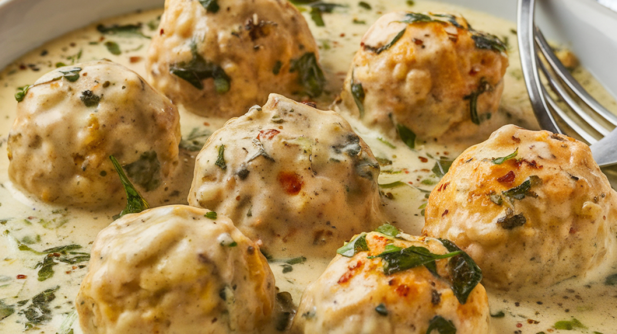 Chicken Ricotta Meatballs With Spinach Alfredo Sauce