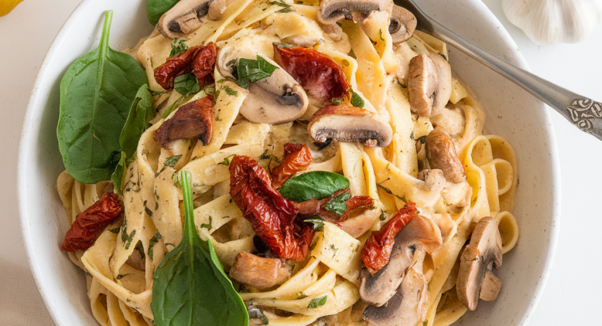 Spaghetti & Spinach With Sun-Dried Tomato Cream Sauce