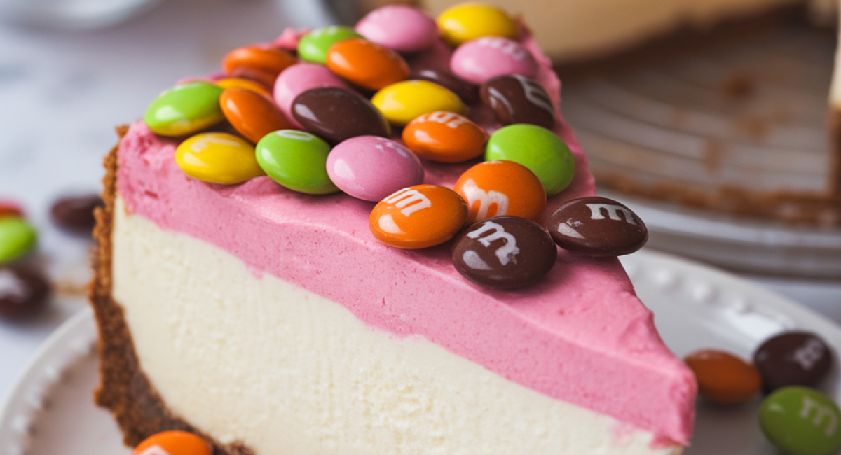 Pink Paradise: No-Bake M&M Snickers Cheesecake