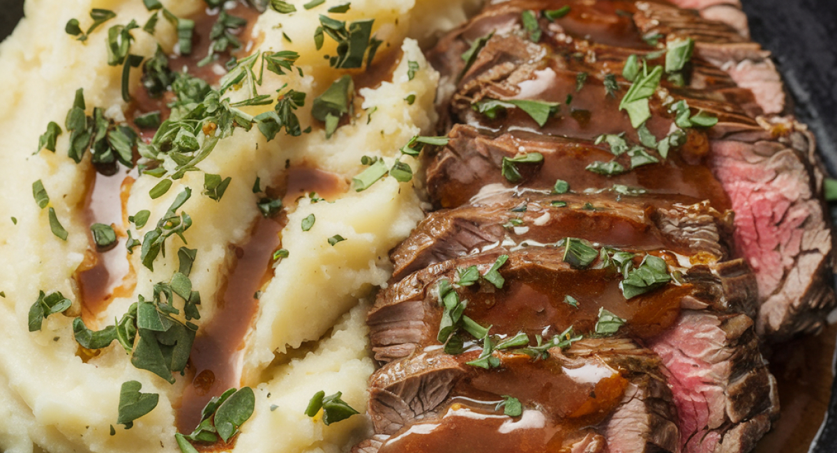 Slow Cooker Garlic Butter Ribeye with Parmesan Mashed Potatoes