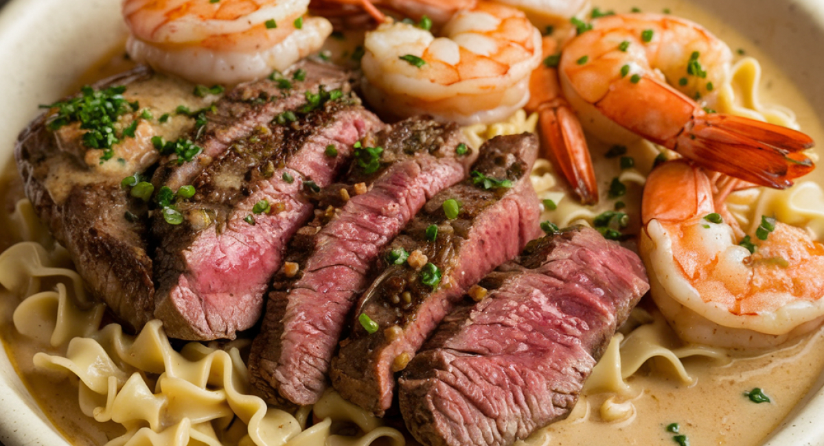 Creamy Garlic Steak and Shrimp