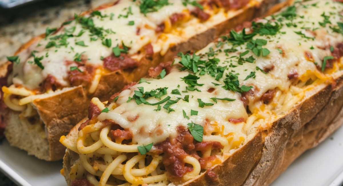 Spaghetti Stuffed Garlic Bread