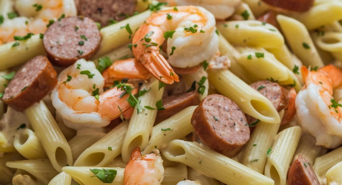  Creamy Cajun Pasta with Shrimp and Spicy Sausage 