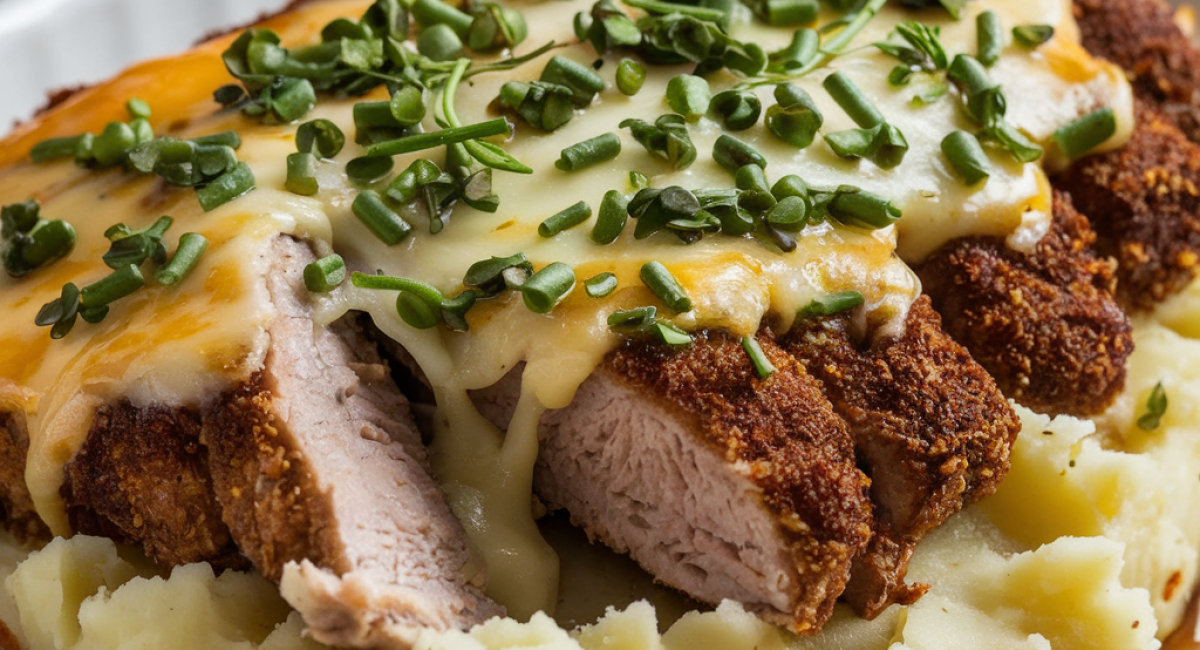 Garlic Parmesan Chicken & Steak Bake with Cheesy Loaded Mashed Potatoes