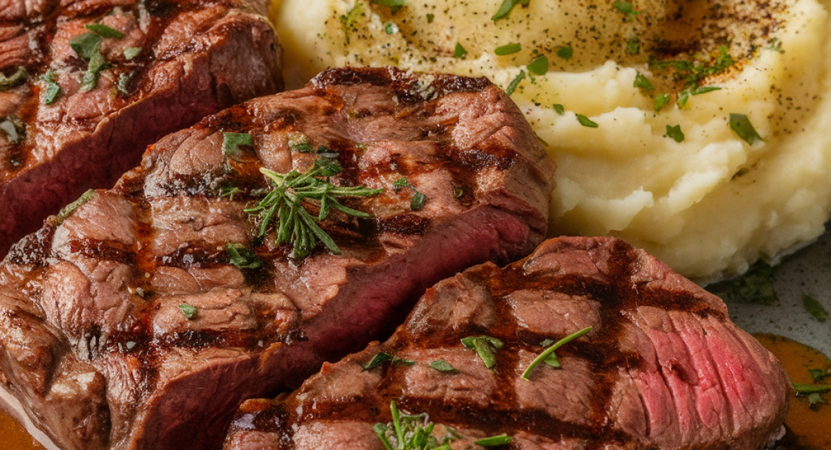 Garlic Butter Steak Bites and Mash