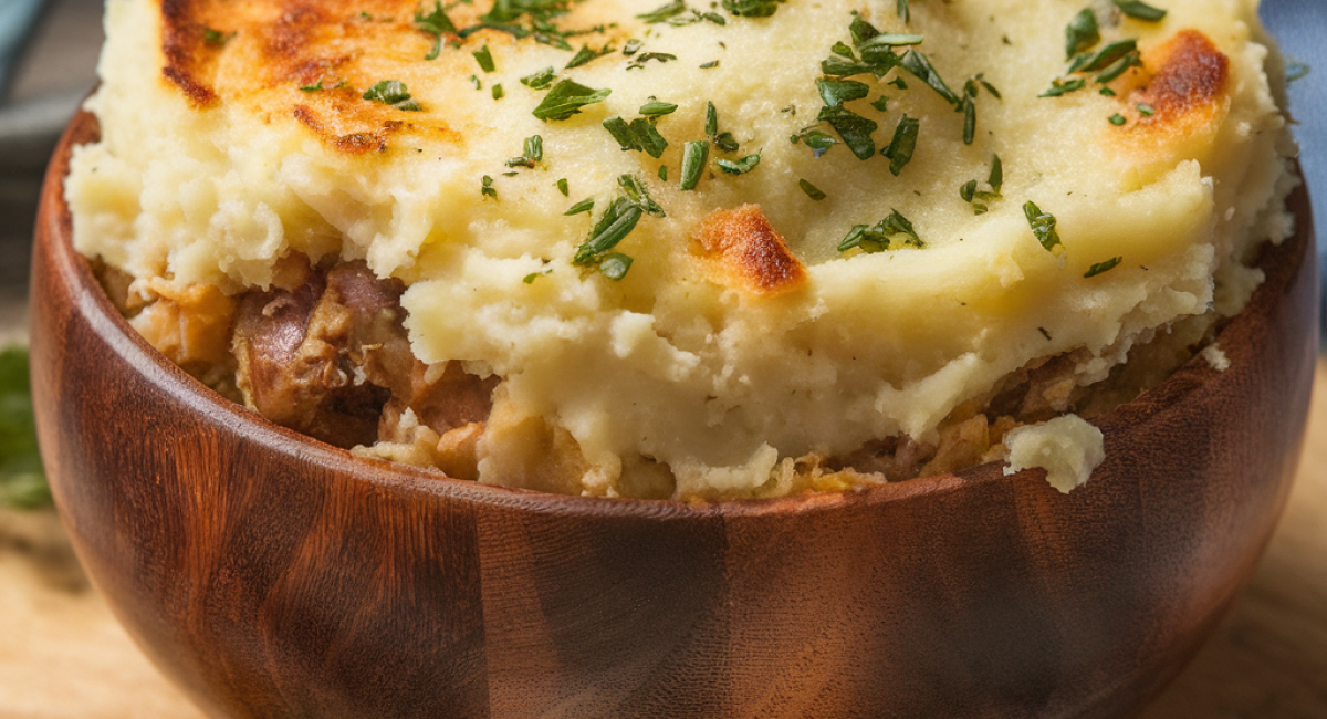 Shepherd's Pie Soup With Mashed Potatoes And Cheese