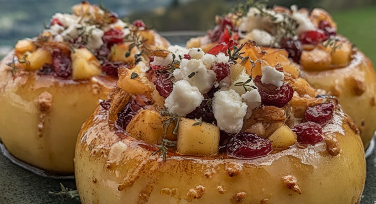 Baked Apples with Feta, Honey, and Cranberries 