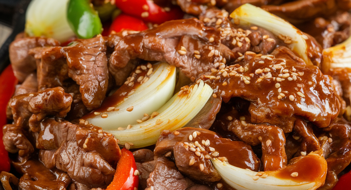 Sizzling Chinese Pepper Steak with Onions 