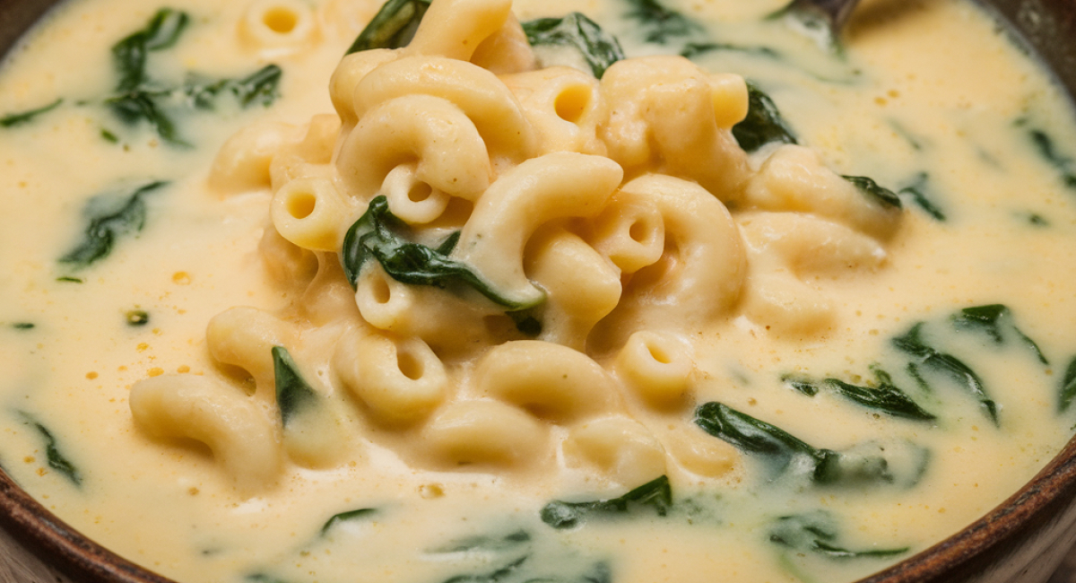 Creamy Macaroni and Spinach Soup