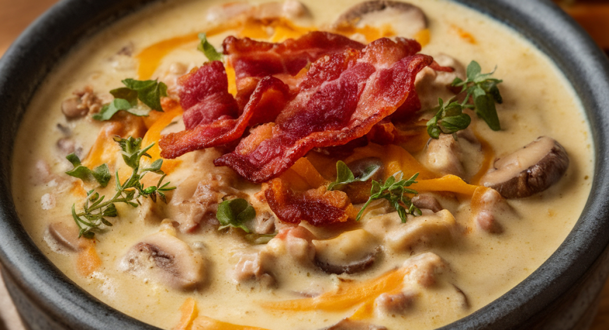 Bacon Mushroom Swiss Cheeseburger Soup