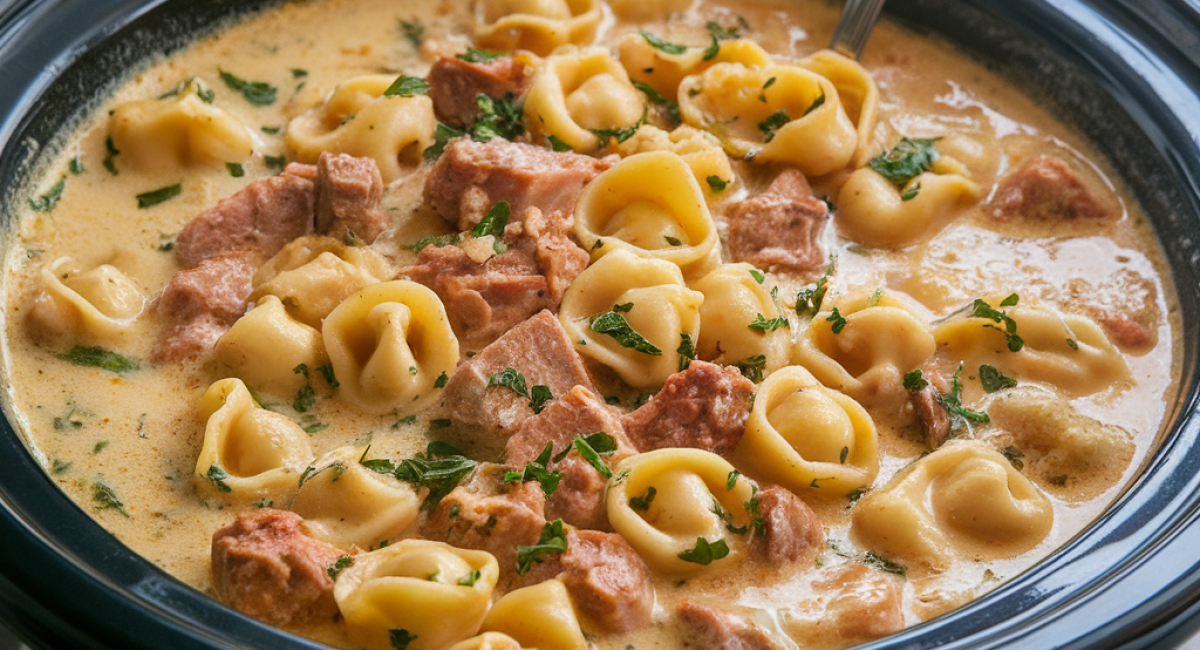 Slow Cooker Creamy Tortellini Soup