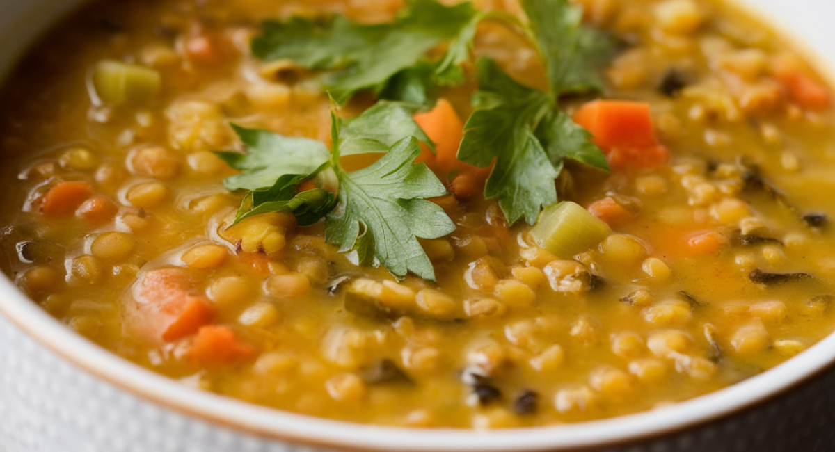 Lentil Coconut Soup with Celery and Onions