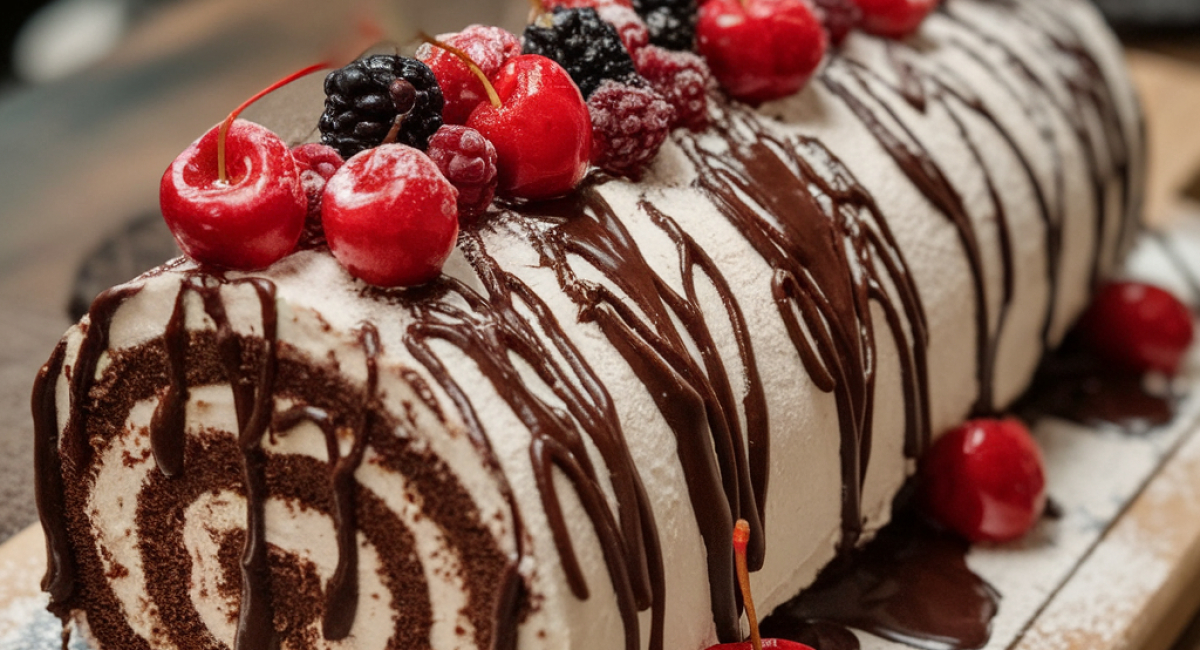 Elegant Black Forest Roll Cake