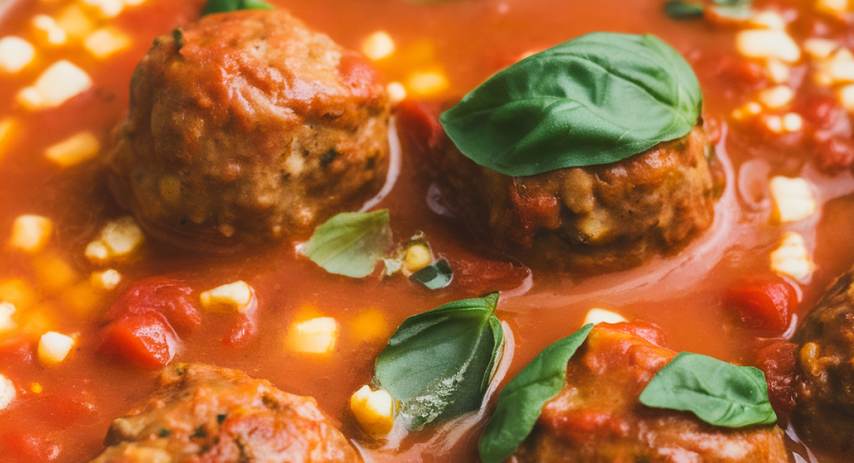 Creamy Tomato Orzo Soup with Mini Turkey Meatballs 