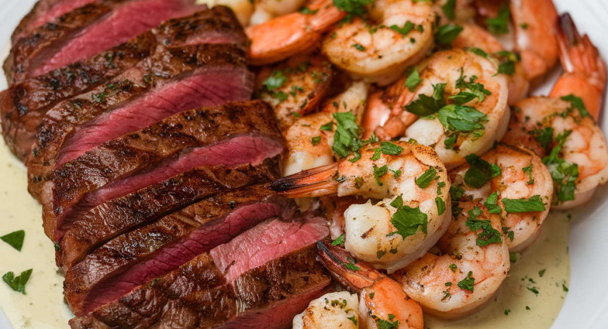 Cajun Surf and Turf with Creamy Chipotle Lime Sauce🍤🥩