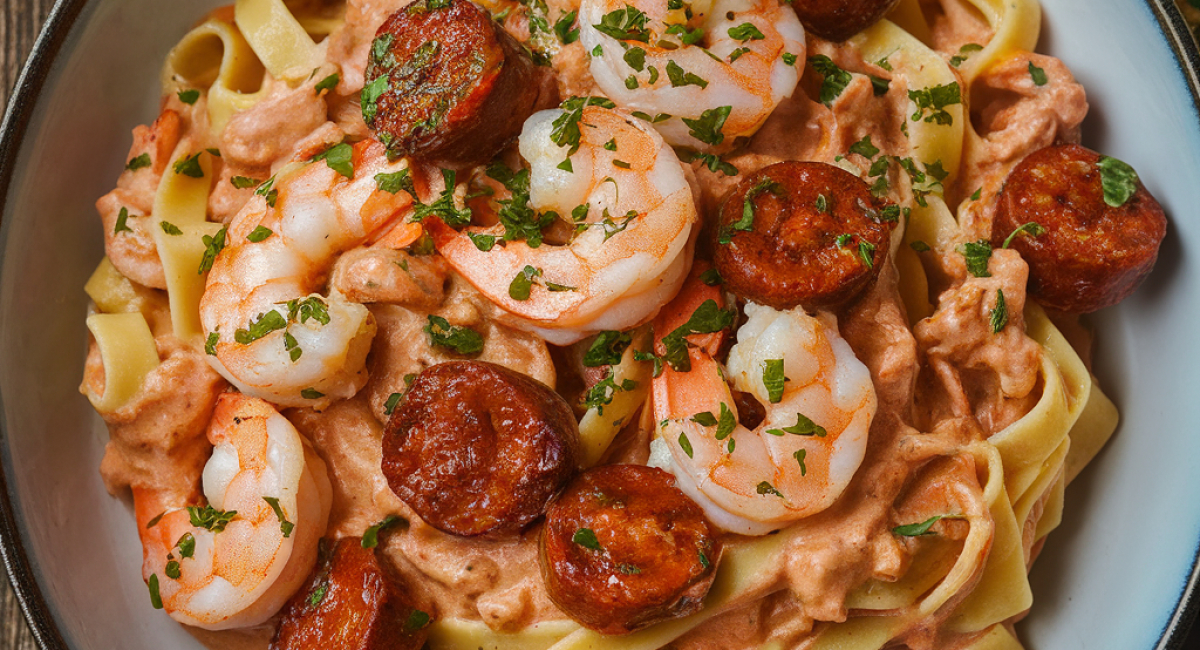 Cajun-Spiced Shrimp and Sausage Linguine