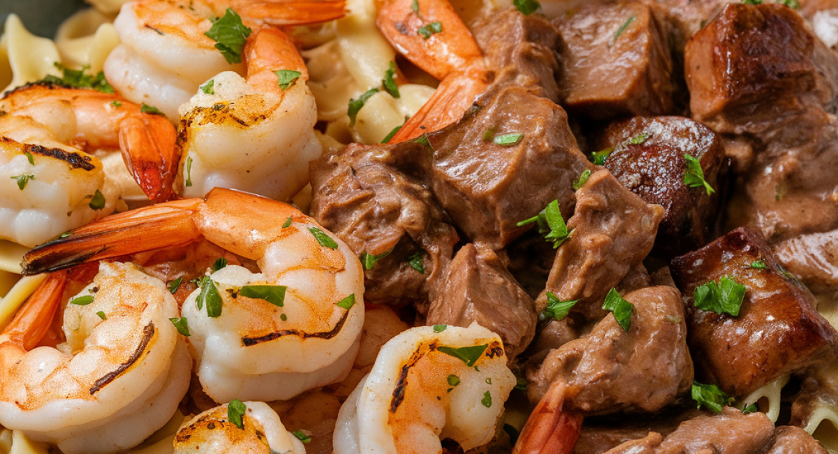 Cajun Shrimp and Steak Alfredo