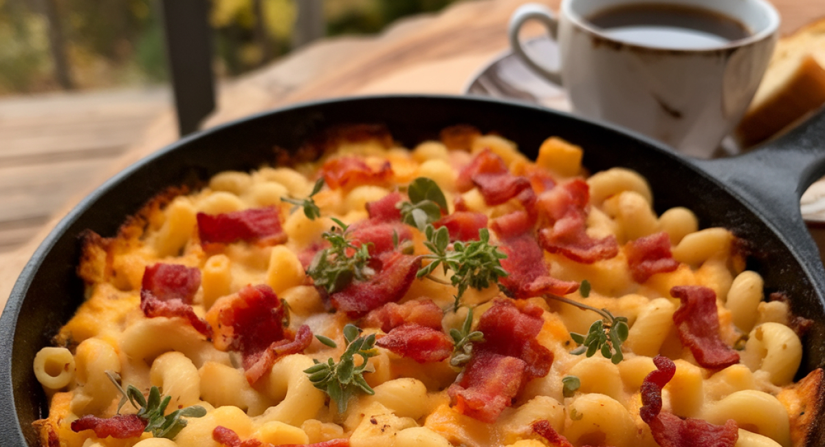 One-Pot Macaroni Cheeseburger Soup with Bacon and Parmesan