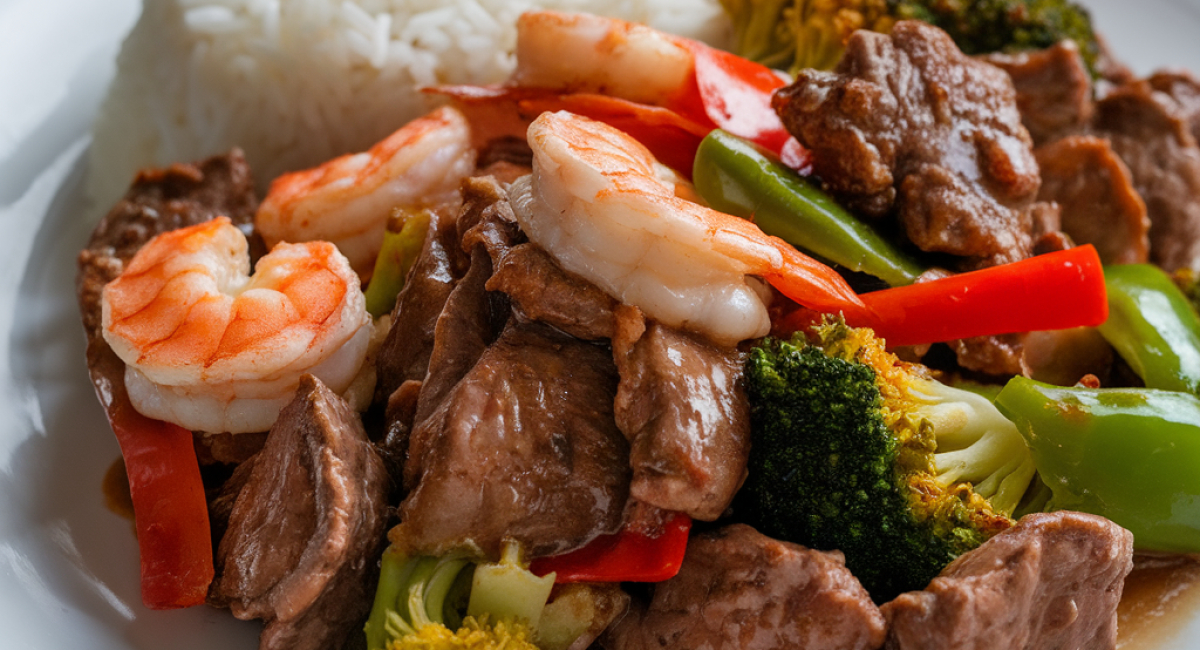 Hoisin Glazed Beef and Shrimp with Veggies 