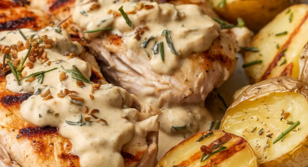 Garlic Parmesan Chicken with Cheesy Scalloped Potatoes