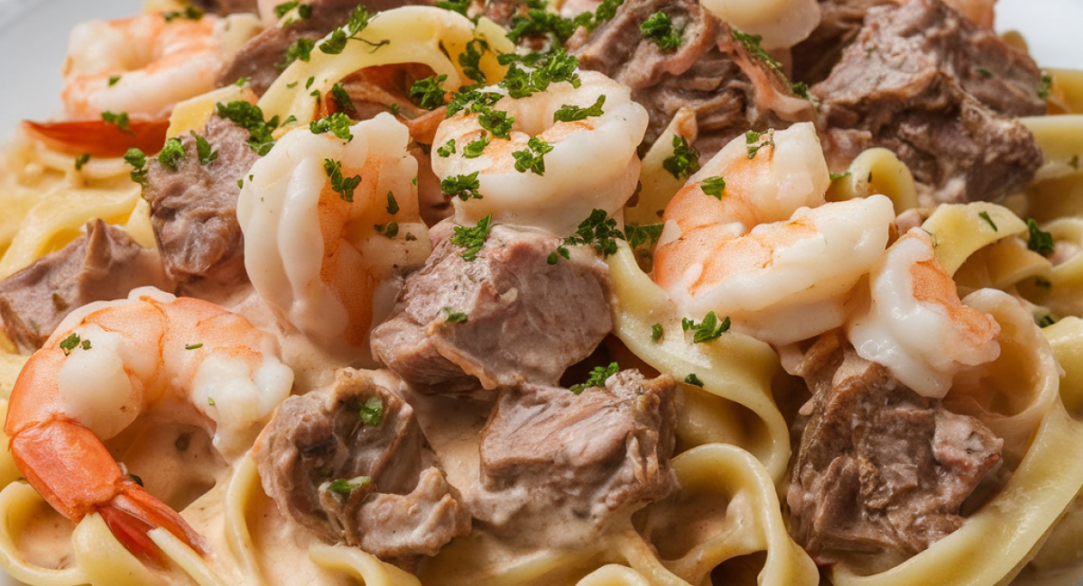 This Creamy Cajun Shrimp and Steak Alfredo Pasta is the ultimate comfort food! Perfectly spiced and oh-so-creamy, it's a dish you won't want to miss! 