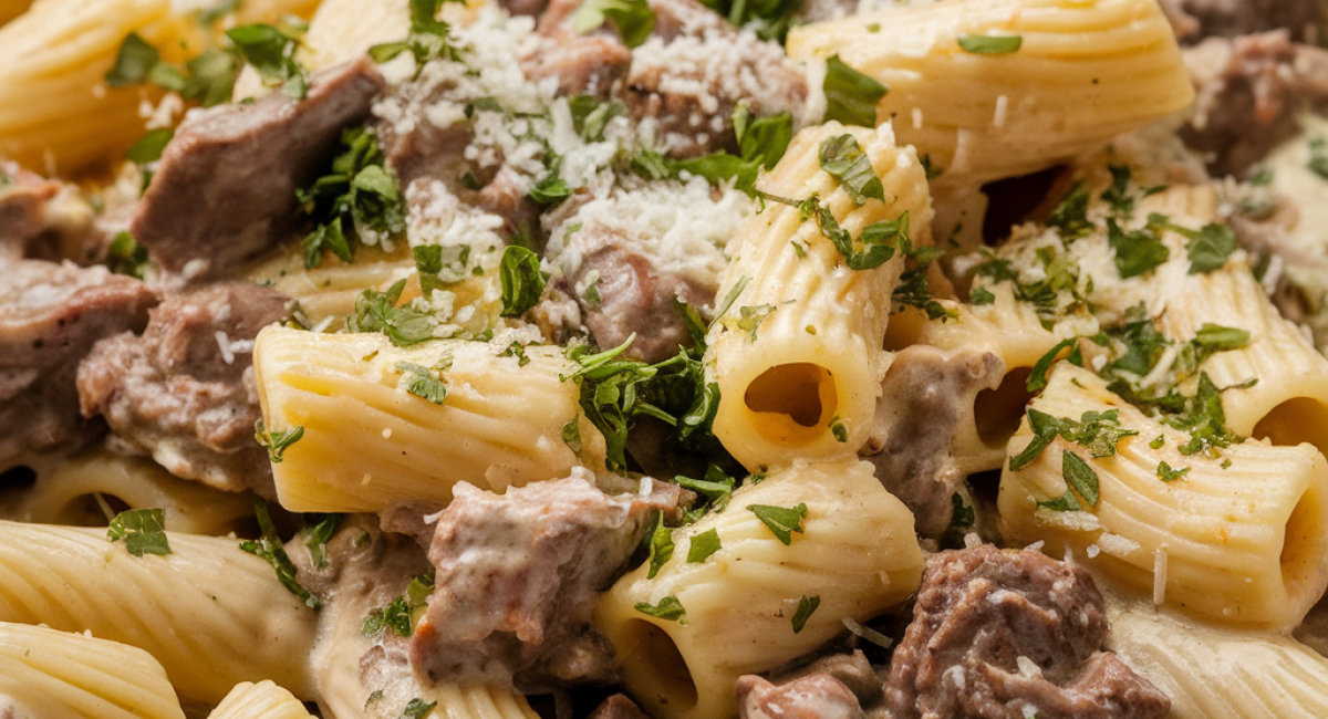 Luxurious Beef Pasta in a Creamy Garlic Sauce