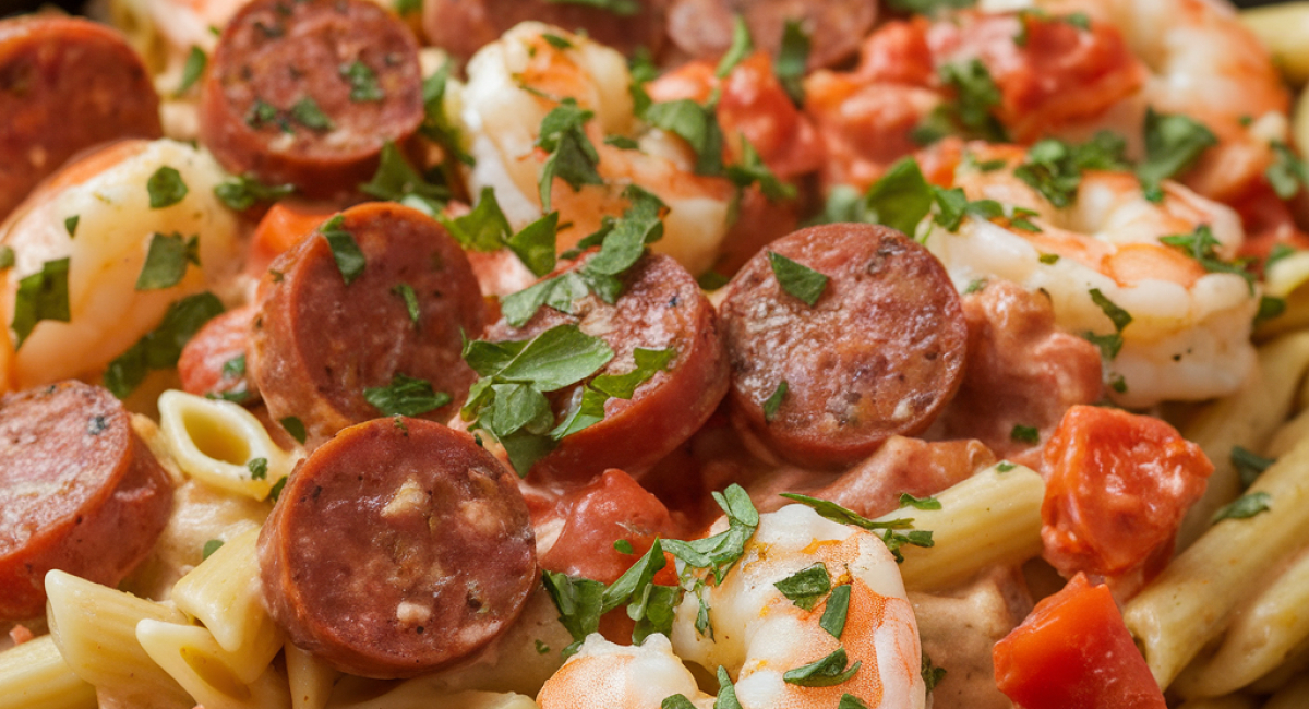 Creamy Cajun Pasta with Succulent Shrimp and Spicy Sausage