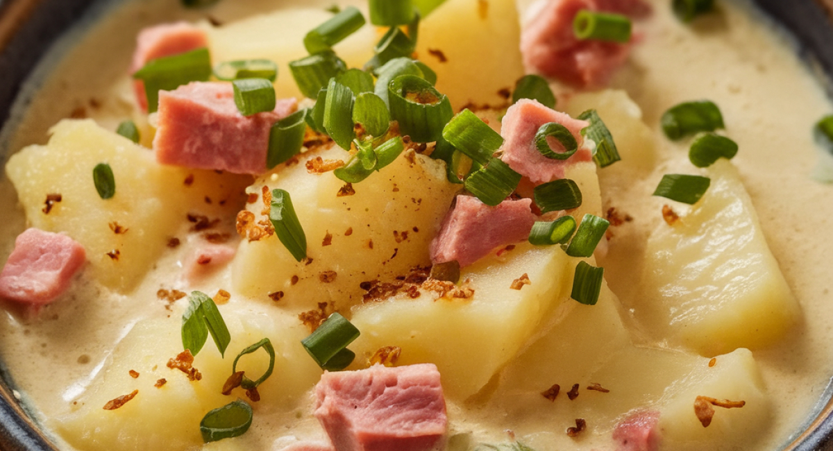 Potatoes with Ham Cooked Slowly in a Crockpot