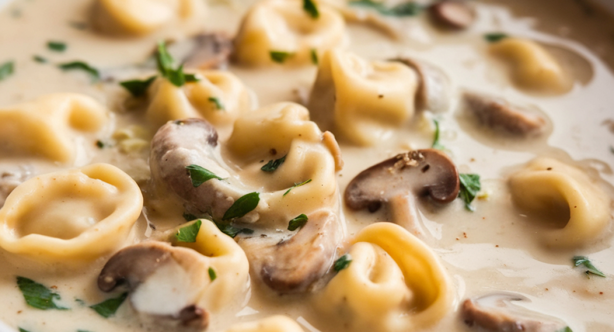 Slow Cooker Creamy Mushroom Tortellini Soup