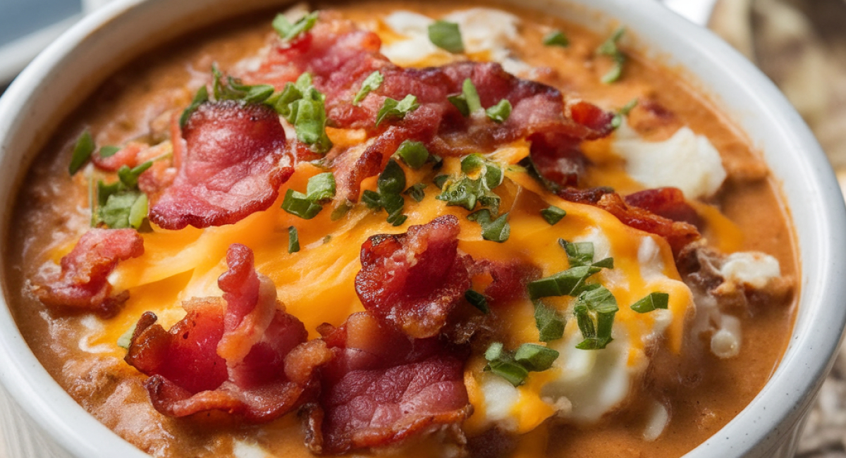  Cheesy Hamburger Potato Soup with Bacon and Sour Cream 