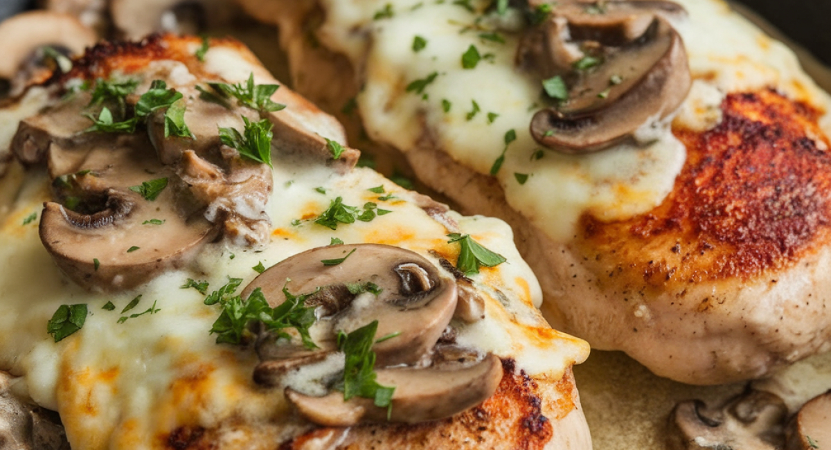 Savory Mushroom and Cheese Chicken with Butter Sauce