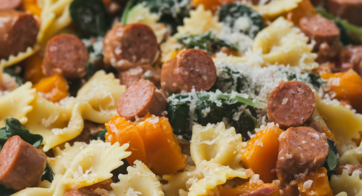 Creamy Roasted Butternut Squash Pasta with Sausage and Spinach