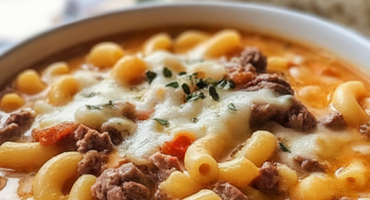 One-Pot Macaroni Cheeseburger Soup No Velveeta