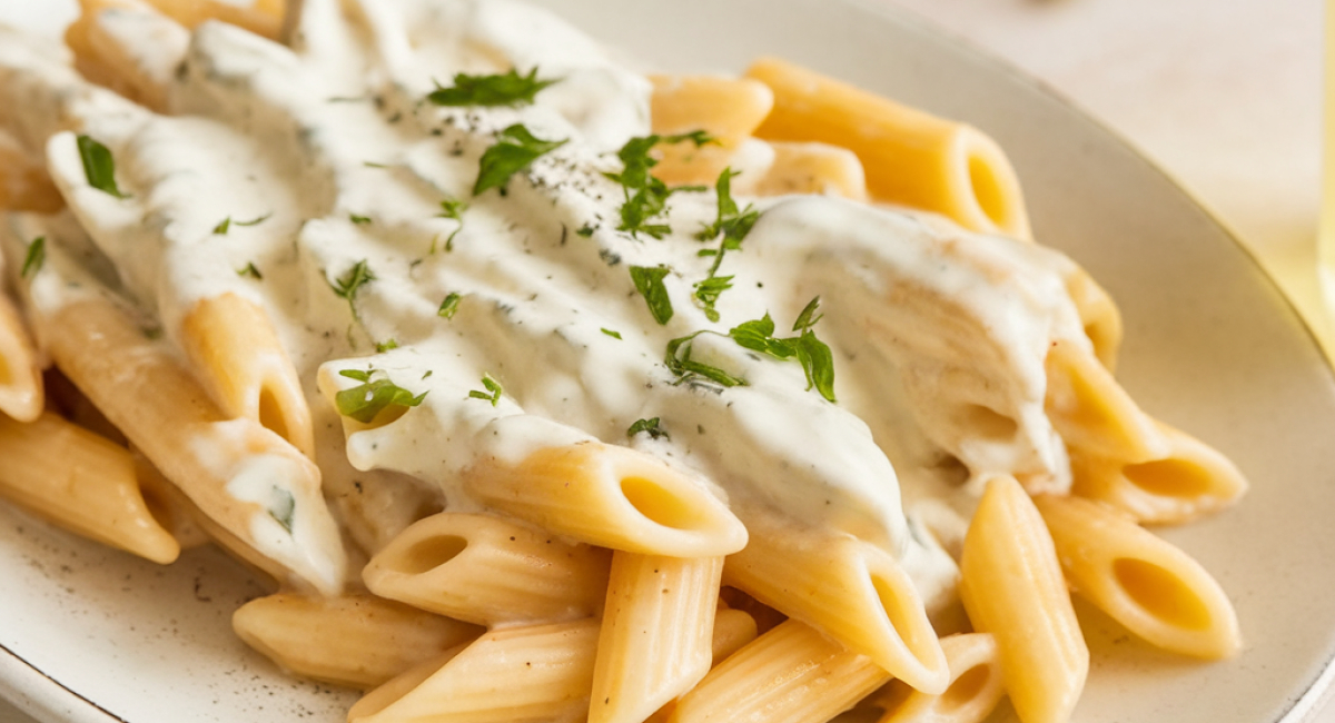 Pra garantir uma refeição fácil e descomplicada, nossa sugestão é o famoso macarrão com molho branco... Dá vontade só de olhar, né?