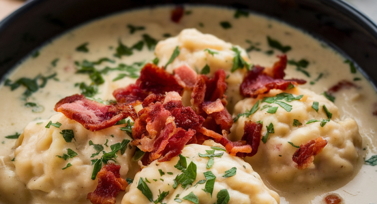  Cozy Chicken & Dumplings Soup with Smoked Bacon 