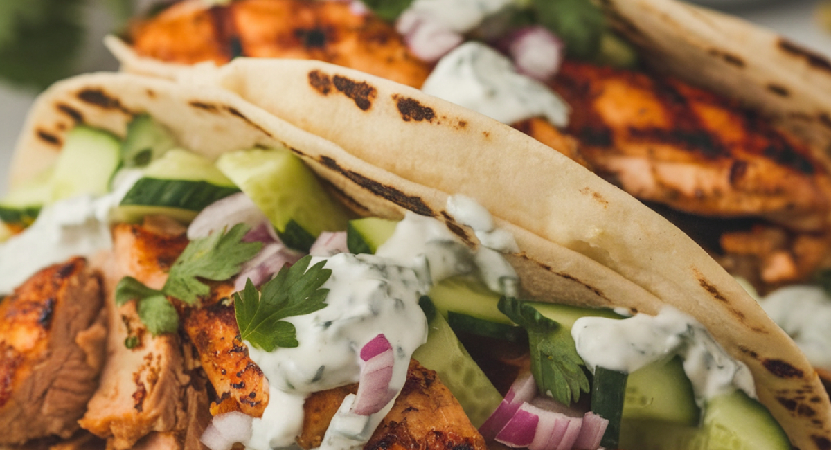 Greek Chicken Gyros with Tzatziki Sauce and Greek Salad