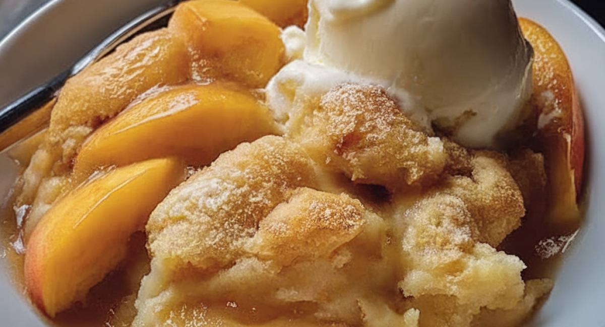 Peach Cobbler with Vanilla Ice Cream