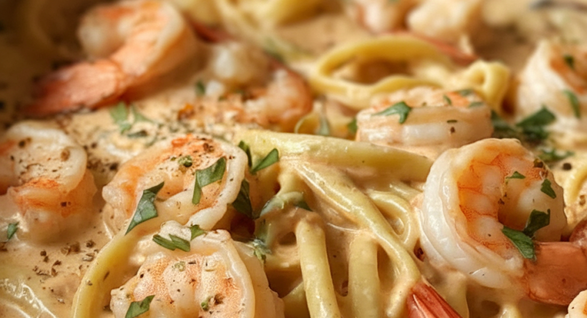 Slow Cooker Garlic Shrimp Pasta