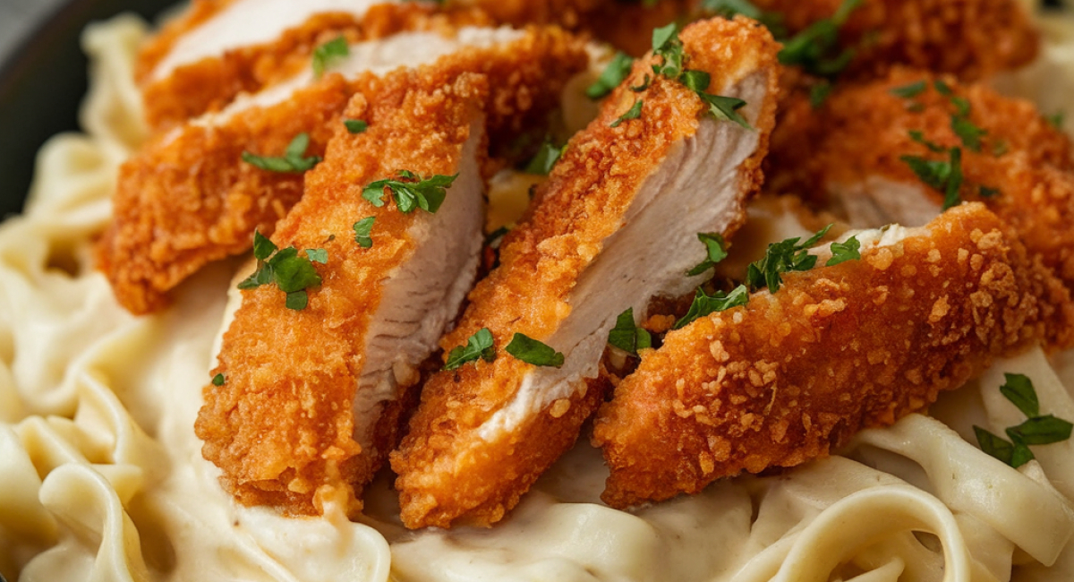 Golden Crispy Chicken with Creamy Pasta