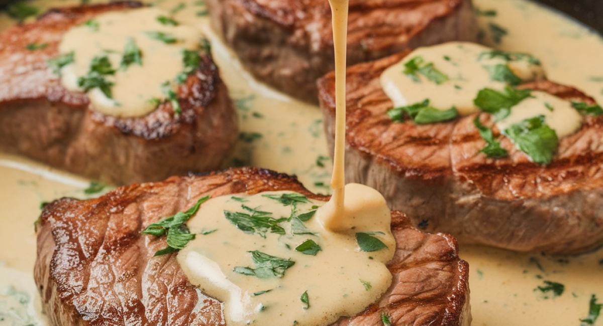 Steak with Garlic Cream Sauce 