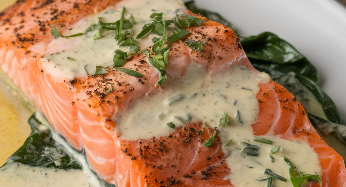  Salmon with Spinach and Creamy Cheese Sauce 