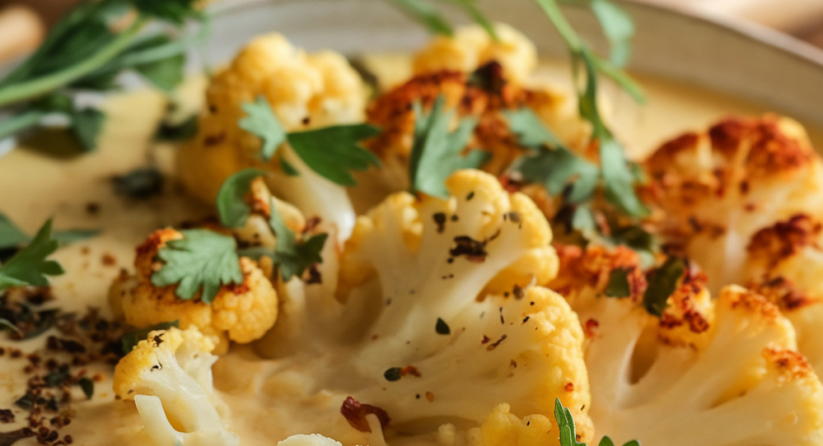 Creamy Cheddar Cauliflower Soup with a Hint of Spice