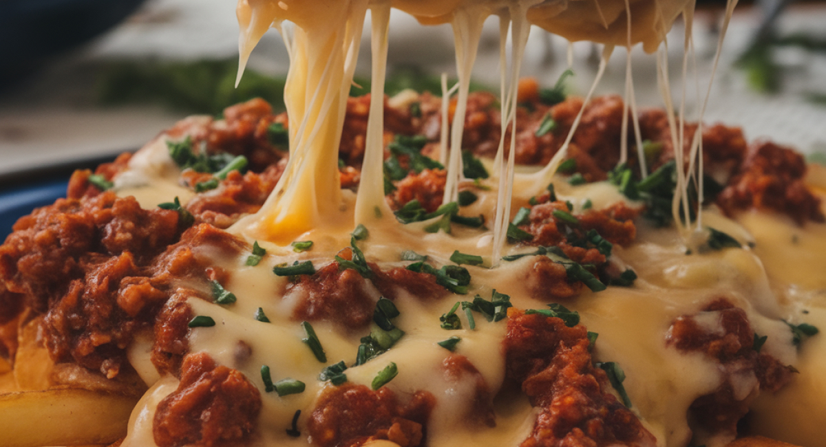 Cheesy Loaded Fries with Beef and Mozzarella