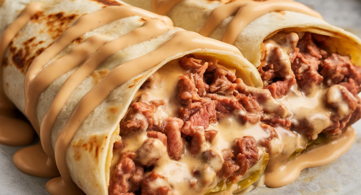 Cheesy Ground Beef Delight Wrap with Creamy Sauce 