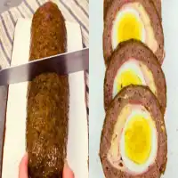 Rocambole de carne moída com ovo.
