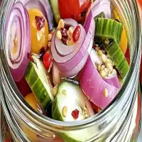 Pickled Cherry Tomatoes, Red Onions, and Cucumbers