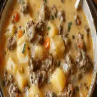 Recette de soupe crémeuse aux pommes de terre et au hamburger Crockpot : réconfort dans un bol