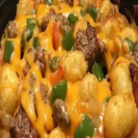 Crockpot Steak and Cheese Tater Tot Casserole